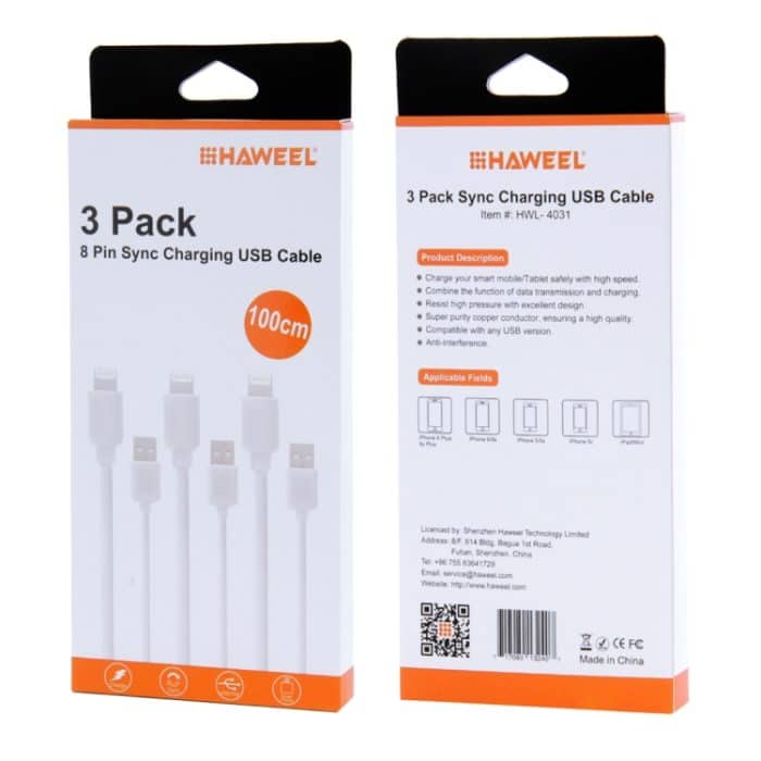 3 PCs Haweel 1 m Hochgeschwindigkeit 8 Pin bis USB -Synchronisation und Ladekabelkit für iPhone, iPad (weiß) – Bild 4