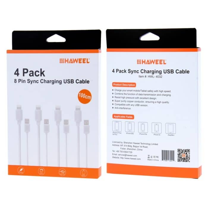 4 PCs Haweel 1M Hochgeschwindigkeit 8 Pin bis USB -Synchronisation und Ladekabelkit für iPhone, iPad (weiß) – Bild 4