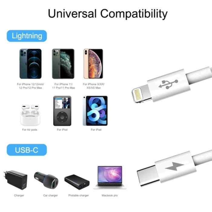 Haweel 25W 3A USB-C / Typ-C bis 8 Pin PD Schnelles Ladekabel für iPhone, iPad, Kabellänge: 1M – Bild 5