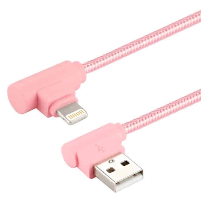 25 cm langes USB-auf-8-Pin-Doppelwinkel-Ladekabel im Nylongewebe-Stil – Bild 2
