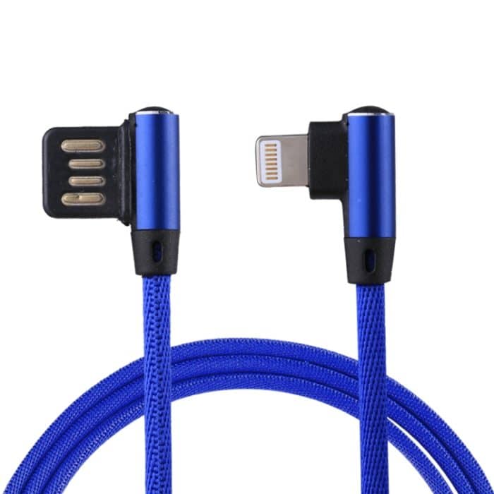 1 m langes 2,4-A-Ausgangs-USB-auf-8-Pin-Doppelwinkel-Design, Nylongewebe-Datensynchronisierungs-Ladekabel – Bild 2