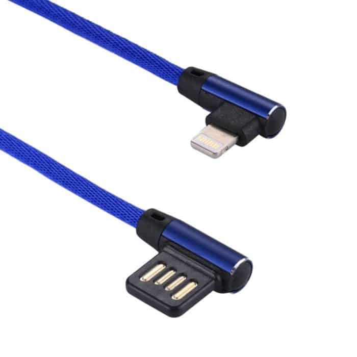 1 m langes 2,4-A-Ausgangs-USB-auf-8-Pin-Doppelwinkel-Design, Nylongewebe-Datensynchronisierungs-Ladekabel – Bild 3