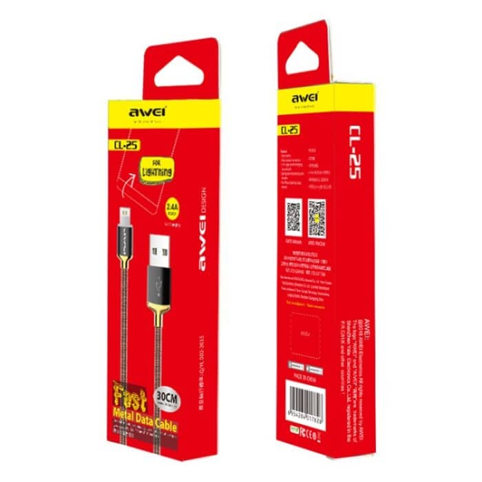 awei CL-25 0,3 m 2,4 A USB-auf-8-Pin-Metall-Schnellladekabel für iPhone, iPad – Bild 3