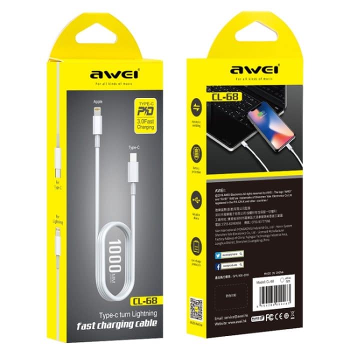 AWEI CL-68 3A Typ-C / USB-C auf 8-poliges PD-Schnellladedatenkabel, Länge: 1 m – Bild 4