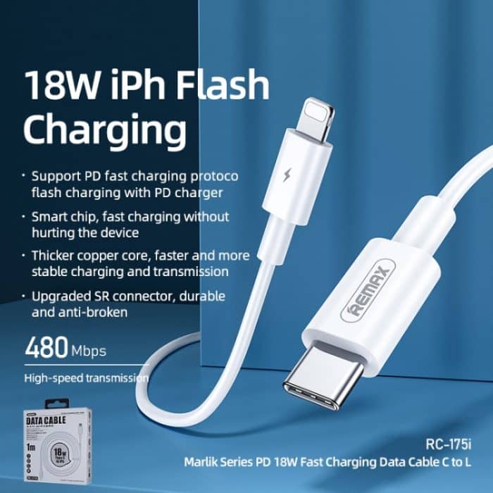 REMAX Marlik Series RC-175i PD 18 W USB-C/Typ-C auf 8-Pin-Schnittstelle, Schnelllade-Datenkabel, Kabellänge: 1 m – Bild 3