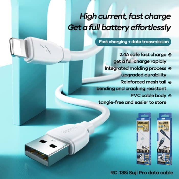 REMAX RC-138i 2,4 A USB auf 8 Pin Suji Pro Schnelllade-Datenkabel, Kabellänge: 1 m – Bild 3