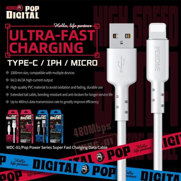 WEKOME WDC-01 Tidal Energy Series 2,4 A USB-auf-8-Pin-PVC-Datenkabel, Länge: 1 m – Bild 4