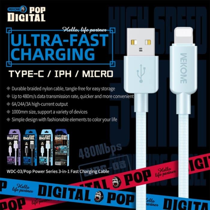 WEKOME WDC-03 Tidal Energy Series 2,4 A USB auf 8 Pin geflochtenes Datenkabel, Länge: 1 m – Bild 4