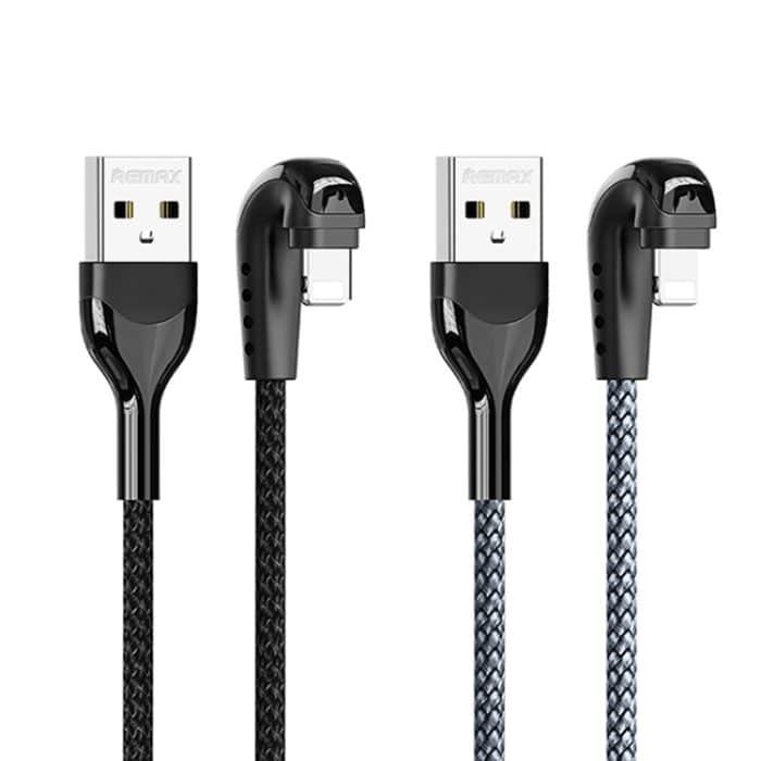 REMAX RC-177i Heymanba II 2,1 A USB auf 8 Pin 180 Grad Winkelstück, geflochtenes Gaming-Datenkabel aus Zinklegierung, Kabellänge: 1 m – Bild 2