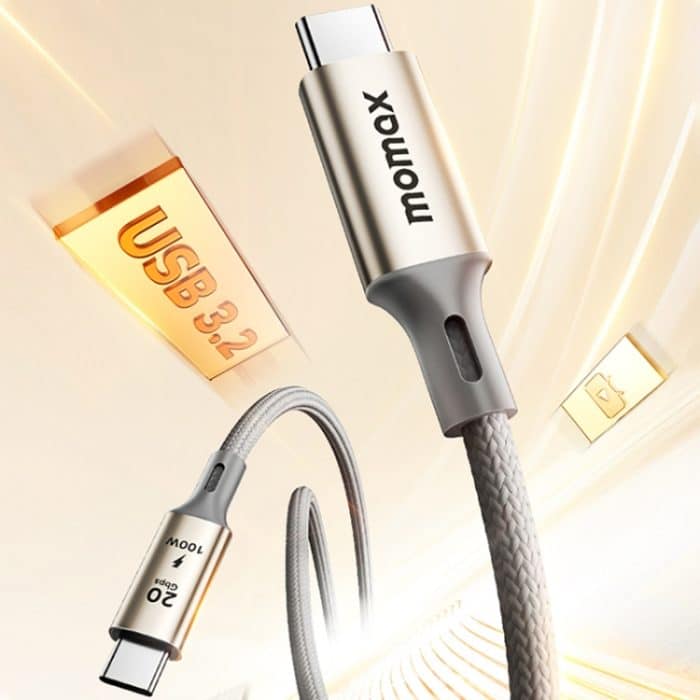 MOMAX DC31 1 m USB3.2 USB-C/Typ-C auf USB-C/Typ-C 100 W geflochtenes Datensynchronisierungs-Ladekabel – Bild 2