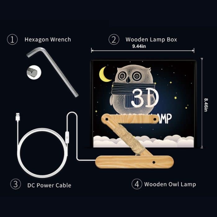 0,5 W Kinder Schlafzimmer Eule Falt Holzlampe 3D Nachtlicht (warmes Licht) – Bild 5