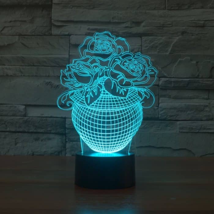 Rose Black Base Kreative bunte 3D LED dekorative Nachtlicht, 16 Farben Fernbedienung Version – Bild 1