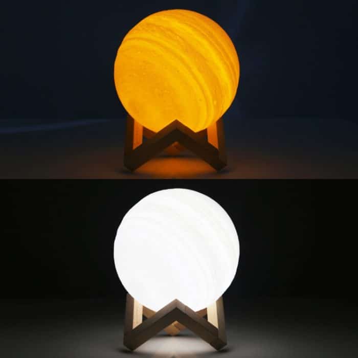 15 cm Touch Control 3D-Druck Jupiterlampe, USB-Aufladung 2-Farben-Wechsel Energiesparendes LED-Nachtlicht mit Holzhalterung – Bild 6