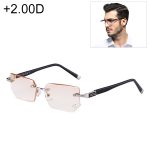Männer Anti Fatigue & Blue-Ray randlose Strassbesatz Presbyopic Brille, + 2.00D