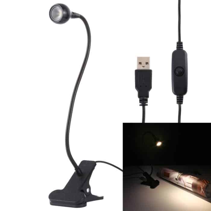 3W 360-Grad-Drehung USB-Metall-LED-Licht mit flexiblem Hals und warmweißem Licht mit Schalter und Clip – Bild 1