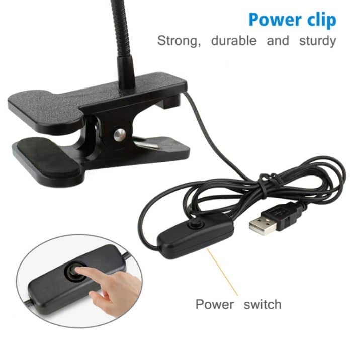 3W 360-Grad-Drehung USB-Metall-LED-Licht mit flexiblem Hals und warmweißem Licht mit Schalter und Clip – Bild 8