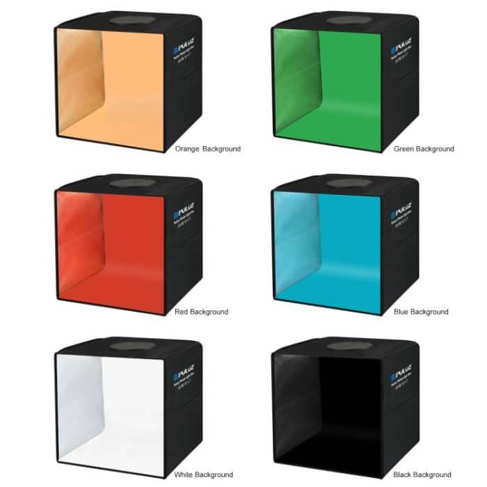 PULUZ 30 cm faltbares, hohes 97 CRI-Ringlicht, Fotobeleuchtung, Studio-Aufnahmezelt, Box-Set mit 6 Hintergrundfarben (Schwarz, Weiß, Orange, Rot, Grün, Blau), aufgeklappte Größe: 30 cm x 30 cm x 30 cm, 30cm Box Black, 30cm Box Black RU, 30cm Box Green ... – Bild 2