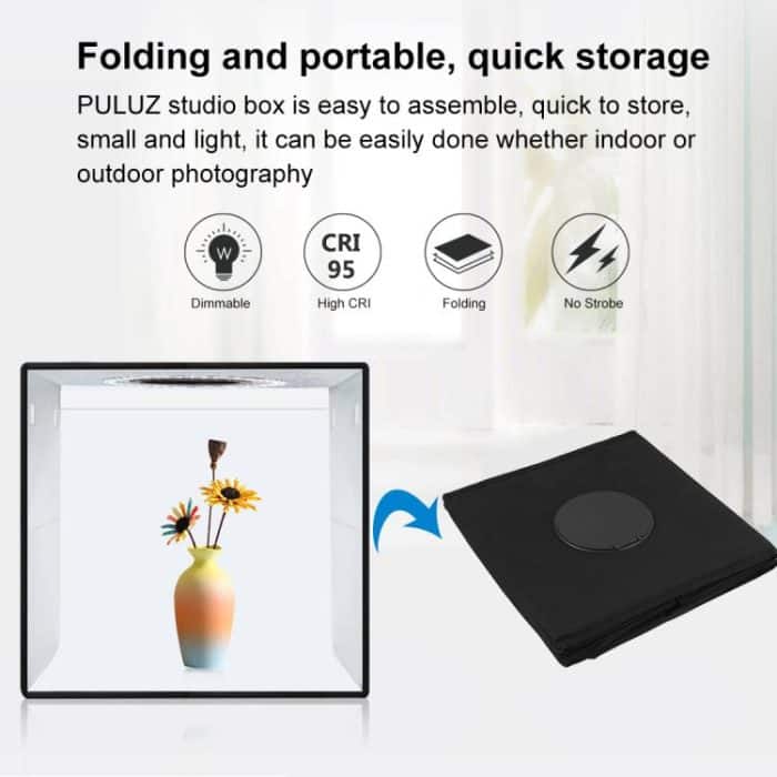 PULUZ 30 cm faltbares, hohes 97 CRI-Ringlicht, Fotobeleuchtung, Studio-Aufnahmezelt, Box-Set mit 6 Hintergrundfarben (Schwarz, Weiß, Orange, Rot, Grün, Blau), aufgeklappte Größe: 30 cm x 30 cm x 30 cm, 30cm Box Black, 30cm Box Black RU, 30cm Box Green ... – Bild 9
