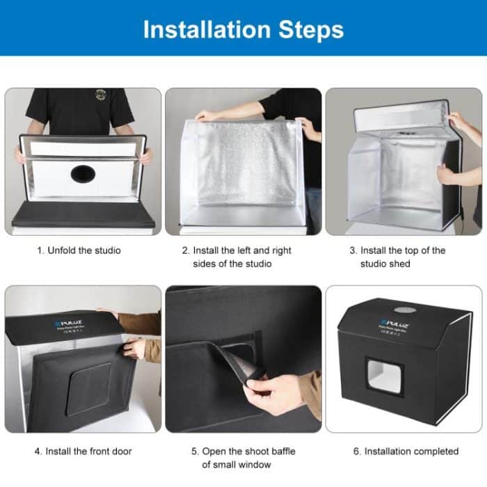 PULUZ Fotostudio-Lichtbox, tragbar, 60 x 40 cm, quaderförmiges Fotostudio-Zelt-Set mit 6 farbigen Hintergründen, 60 x 40cm (UK), 60 x 40cm (EU), 60 x 40cm (AU), 60 x 40cm (US) – Bild 11