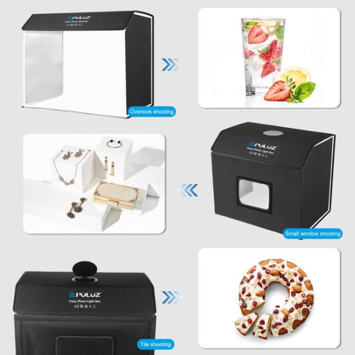 PULUZ Fotostudio-Lichtbox, tragbar, 60 x 40 cm, quaderförmiges Fotostudio-Zelt-Set mit 6 farbigen Hintergründen, 60 x 40cm (UK), 60 x 40cm (EU), 60 x 40cm (AU), 60 x 40cm (US) – Bild 9