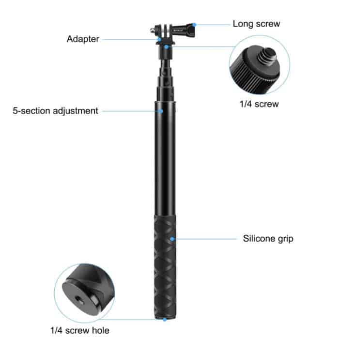 PULUZ 110 cm Metall-Selfie-Stick-Einbeinstativ mit unsichtbarer Adapterbasis und Schraube für Insta360 One RS / X2 / X3 / X4 – Bild 4