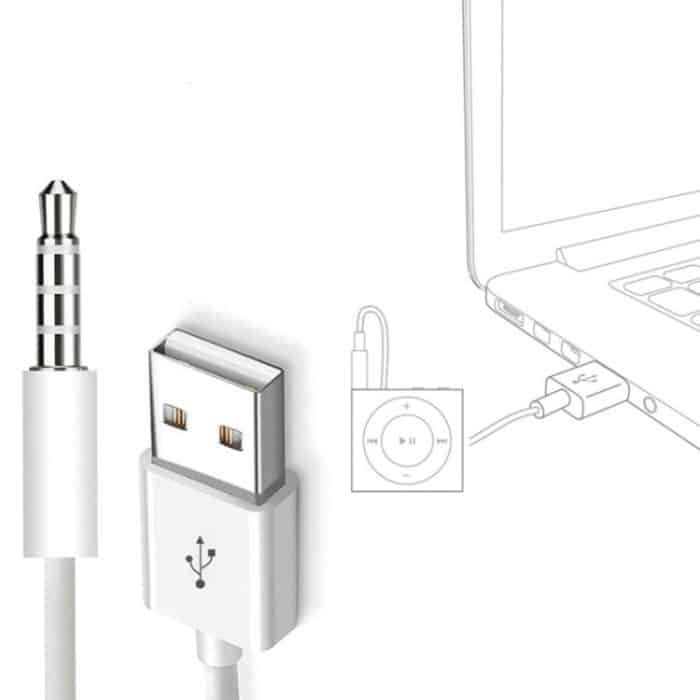 USB bis 3,5-mm-Jack-Daten Sync & Ladungskabel für iPod Shuffle 1./2./3./4./4./5./6./6. Generation, Länge: 10 cm (weiß) – Bild 5
