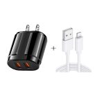 Tragbares Dual-USB-Reiseladegerät + 1 Meter USB-auf-8-Pin-Datenkabel, US-Stecker