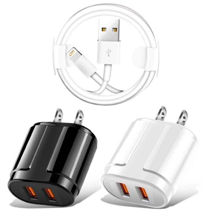 Tragbares Dual-USB-Reiseladegerät + 1 Meter USB-auf-8-Pin-Datenkabel, US-Stecker – Bild 2