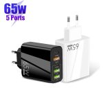 65 W Dual PD Typ-C + 3 x USB Multi-Port-Ladegerät mit 3 A Typ-C-zu-Typ-C-Datenkabel, US-Stecker – Bild 2