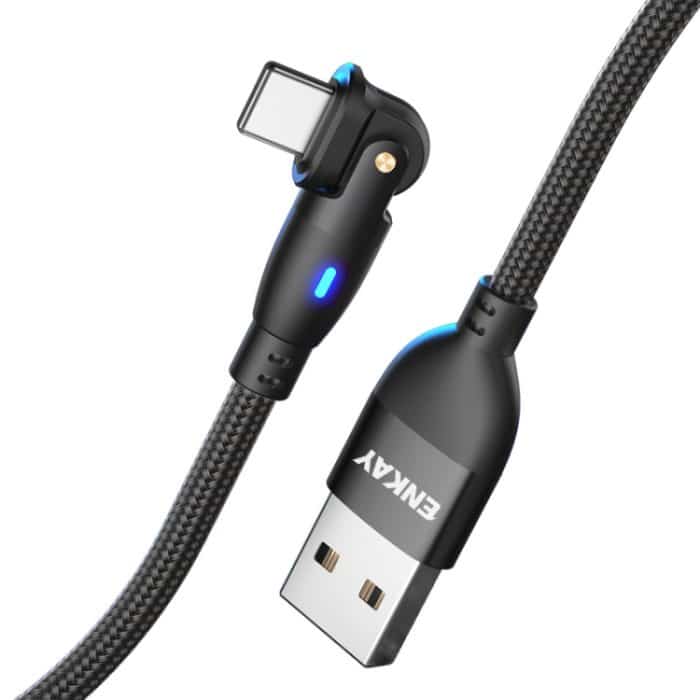 SYA002315701A.jpg ENKAY 180 Grad drehbares USB-auf-8-Pin-Ladedatenkabel mit LED-Licht – Bild 1