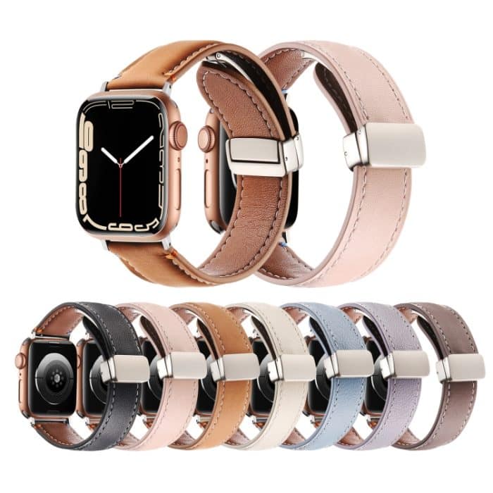 Uhrenarmband aus echtem Leder mit Magnetschnalle und Nähten, For Apple Watch 46mm / 49mm / 45mm / 44mm, For Apple Watch 42mm / 41mm / 40mm / 38mm – Bild 2