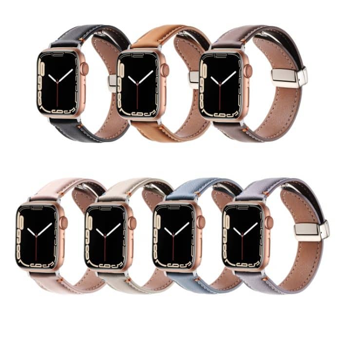 Uhrenarmband aus echtem Leder mit Magnetschnalle und Nähten, For Apple Watch 46mm / 49mm / 45mm / 44mm, For Apple Watch 42mm / 41mm / 40mm / 38mm – Bild 3
