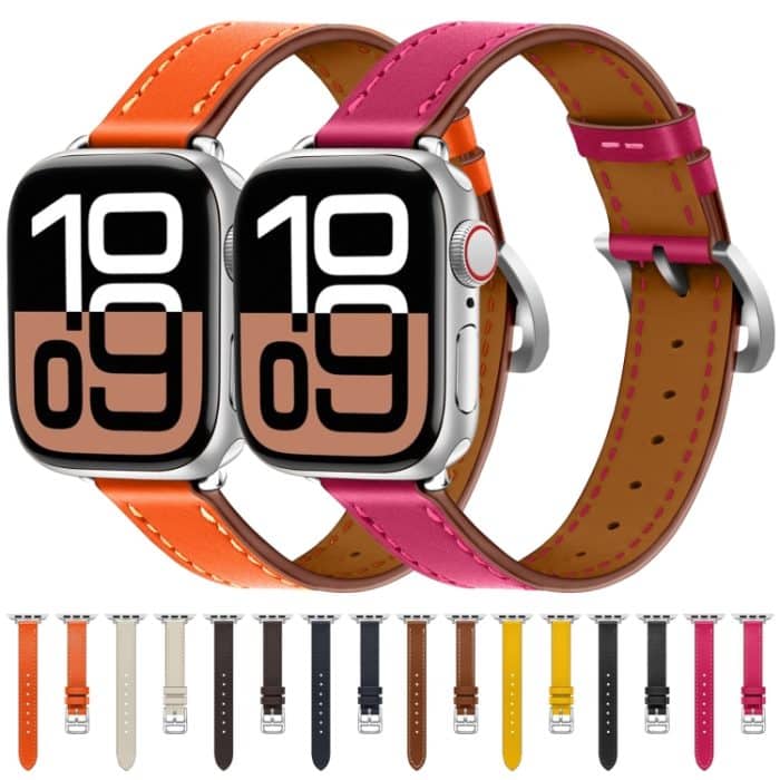Klassisches Uhrenarmband aus echtem Kuhleder mit Verbindungsschnalle und schmalem Riemen, For Apple Watch 46mm / 49mm / 45mm / 44mm, For Apple Watch 42mm / 41mm / 40mm / 38mm – Bild 2