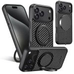 Suteni G3 Kohlefaser-Leder 360 Rotationshalter MagSafe Telefonhülle, For iPhone 16 Pro Max, For iPhone 16 Pro, For iPhone 16 Plus, For iPhone 16, For iPhone 15 Pro Max, For iPhone 15 Pro, For iPhone 15 Plus, For iPhone 15, For iPhone 14 Plus...