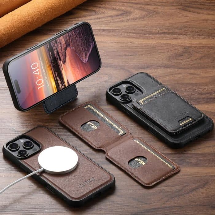 Suteni M5 Magnetkartentasche MagSafe Leder-Telefonhülle, For iPhone 12 Pro Max, For iPhone 12 Pro – Bild 3