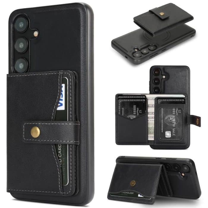 Kalebol Magnetic Button Card Bag MagSafe Ring Leather Phone Case – Bild 1