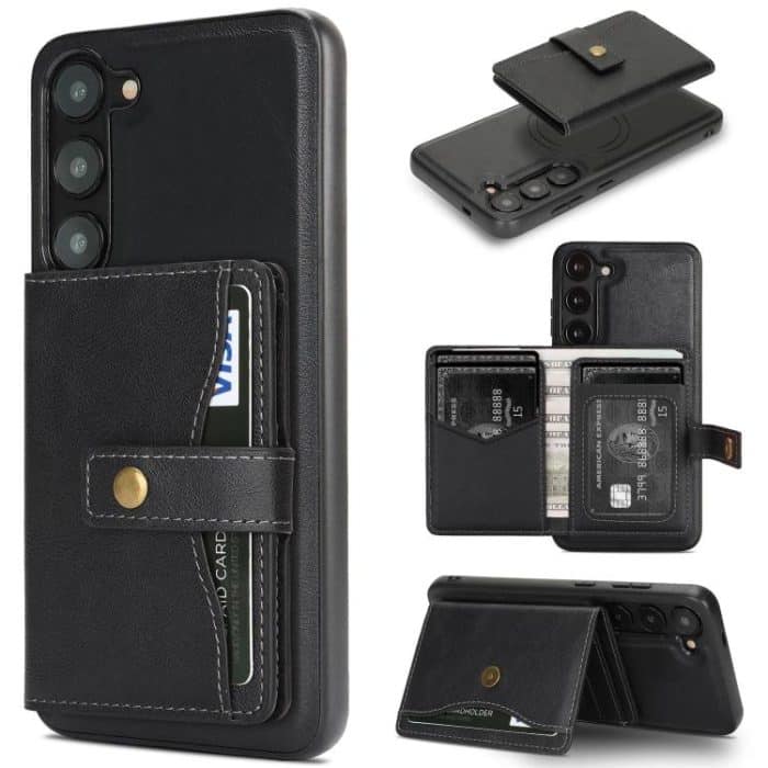 Kalebol Magnetic Button Card Bag MagSafe Ring Leather Phone Case – Bild 1