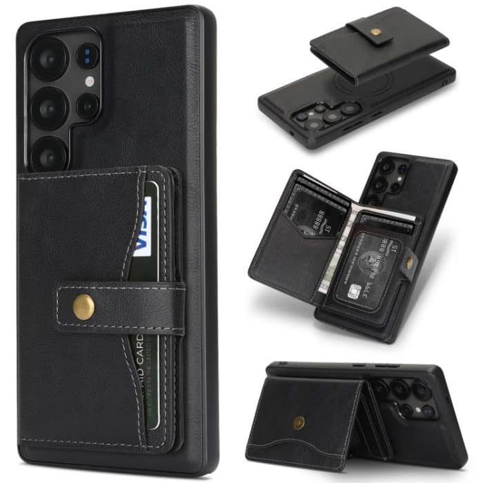 Kalebol Magnetic Button Card Bag MagSafe Ring Leather Phone Case – Bild 1