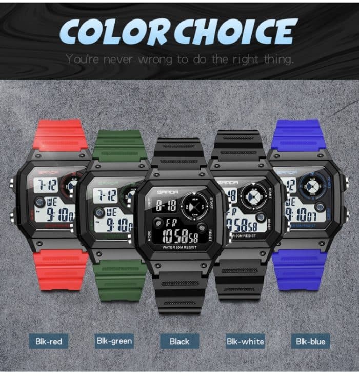 SANDA418 Quadratische Armbanduhr Schwimmen Wasserdicht Alarm Nachtlicht Männliche Studentenuhr Einfache Mode Sportuhr – Bild 13