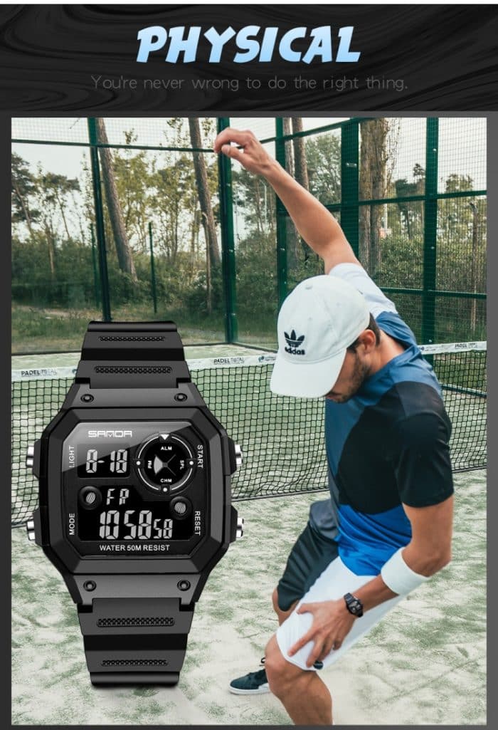 SANDA418 Quadratische Armbanduhr Schwimmen Wasserdicht Alarm Nachtlicht Männliche Studentenuhr Einfache Mode Sportuhr – Bild 14