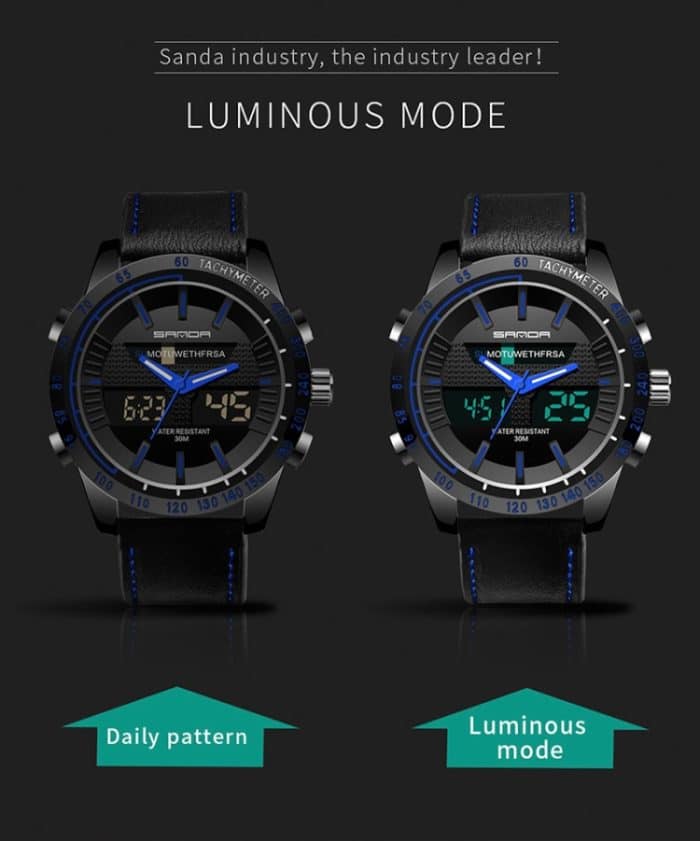 SANDA 774 Herren-Gürteluhr, Dual-Display, Multifunktions-Sport-Elektronikuhr, Modetrend, Freizeit, wasserdicht, leuchtende Uhr – Bild 11