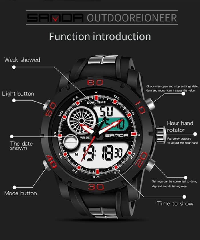 SANDA Neue wasserdichte leuchtende Kunststoff-Multifunktionsuhr für Herren, Outdoor-Sport, LED-Elektronikuhr – Bild 11