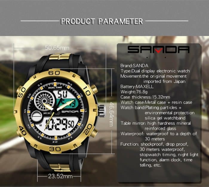 SANDA Neue wasserdichte leuchtende Kunststoff-Multifunktionsuhr für Herren, Outdoor-Sport, LED-Elektronikuhr – Bild 9