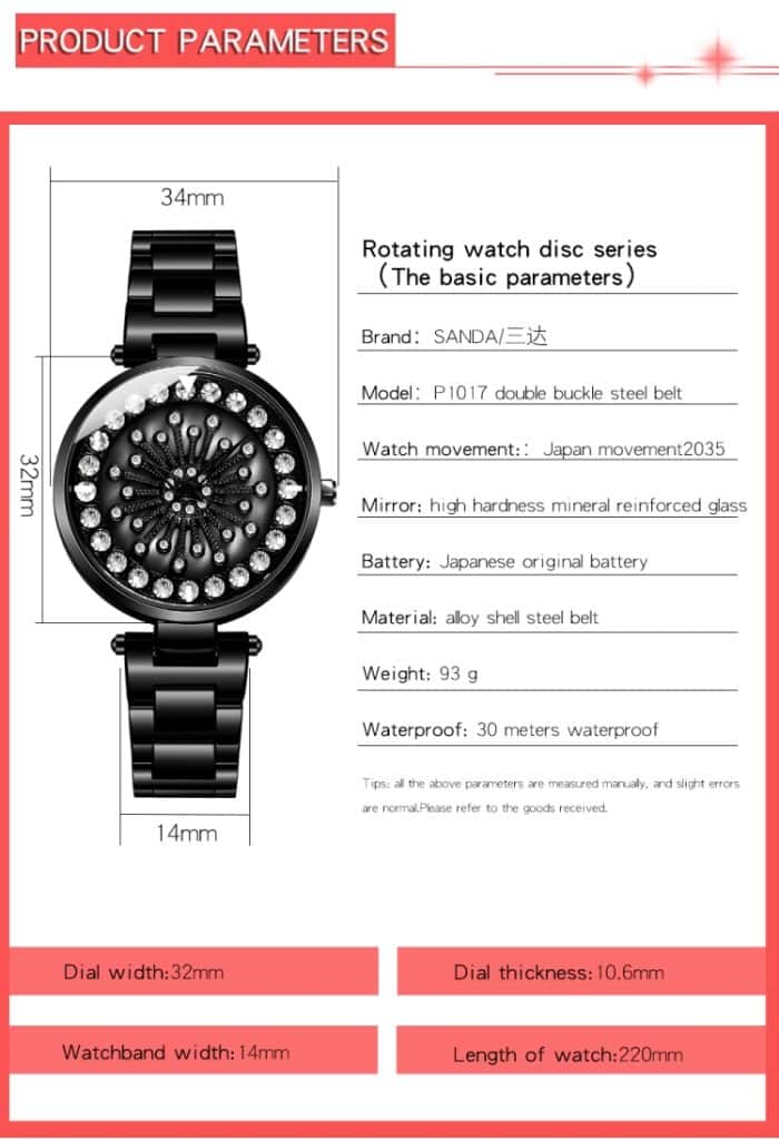 SANDA 1017 Damenuhr „All Over The Sky Star“, 360 Grad drehbare Uhr, Diamant-Stahlband, Damenuhr – Bild 6