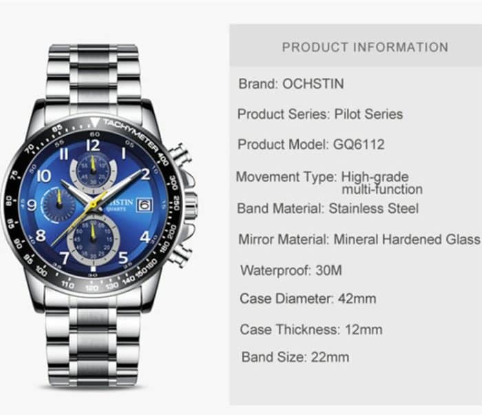 OCHSTIN 6112 Herren Multifunktionsuhr Mode Sport Business Kalender Leuchtende Herrenuhr Quarzuhr Stahluhr – Bild 8