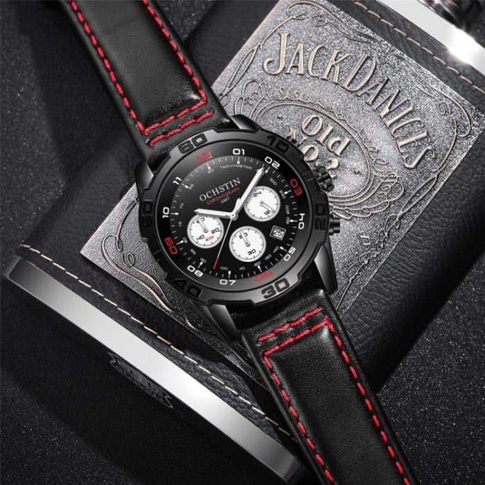 OCHSTIN 6116 Herren Leder Kalender Multifunktions Freizeit Herren Wasserdichte Uhr – Bild 3