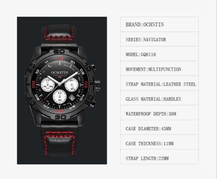 OCHSTIN 6116 Herren Leder Kalender Multifunktions Freizeit Herren Wasserdichte Uhr – Bild 7