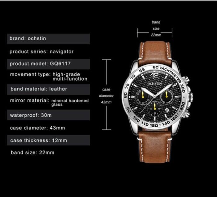 OCHSTIN 6117 Modeuhr Freizeit Leder Outdoor Sport wasserdichte Uhr – Bild 5