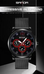 SANDA 5009 Business Fashion Three Eye Six Needle Casual Leder Wasserdichte Herren Quarzuhr – Bild 7