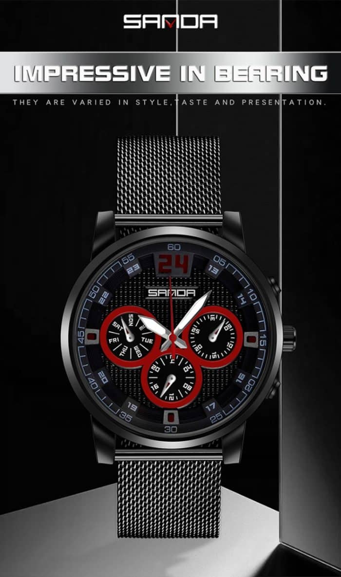 SYA00819901A_6.jpg SANDA 5009 Business Fashion Three Eye Six Needle Casual Leder Wasserdichte Herren Quarzuhr – Bild 7